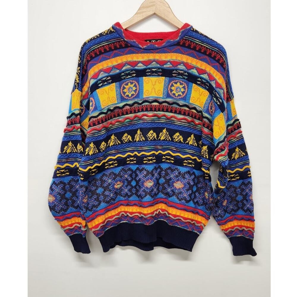 Vintage ATG Canada Unisex Multi Color 3D Kit Biggie Coogie Style Sweater, XL